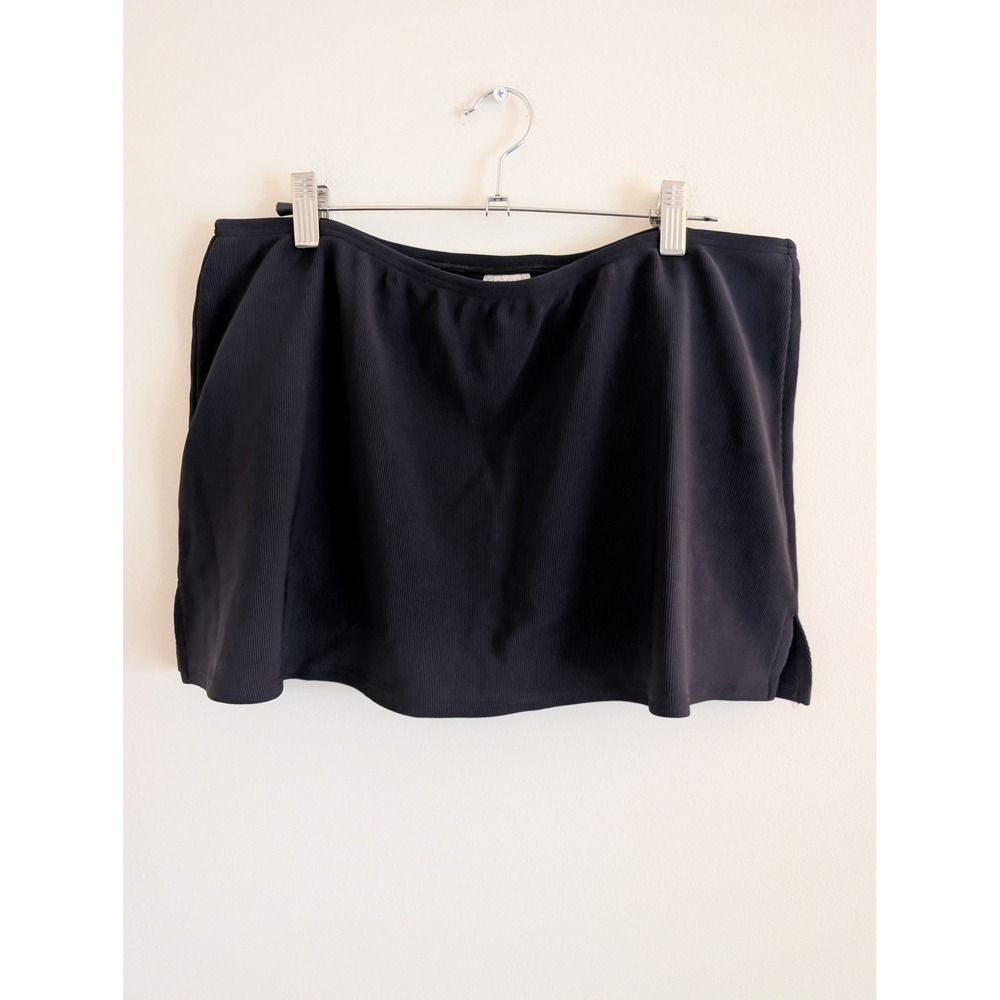 Lands End Womens Black Ribbed Swim Skirt with Built-in Brief Size 14 beachy